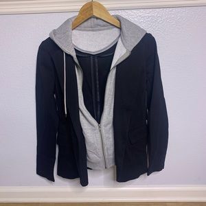 Black blazer with removable hoodie/grey liner